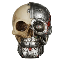 Steam punk schedel met half robothoofd