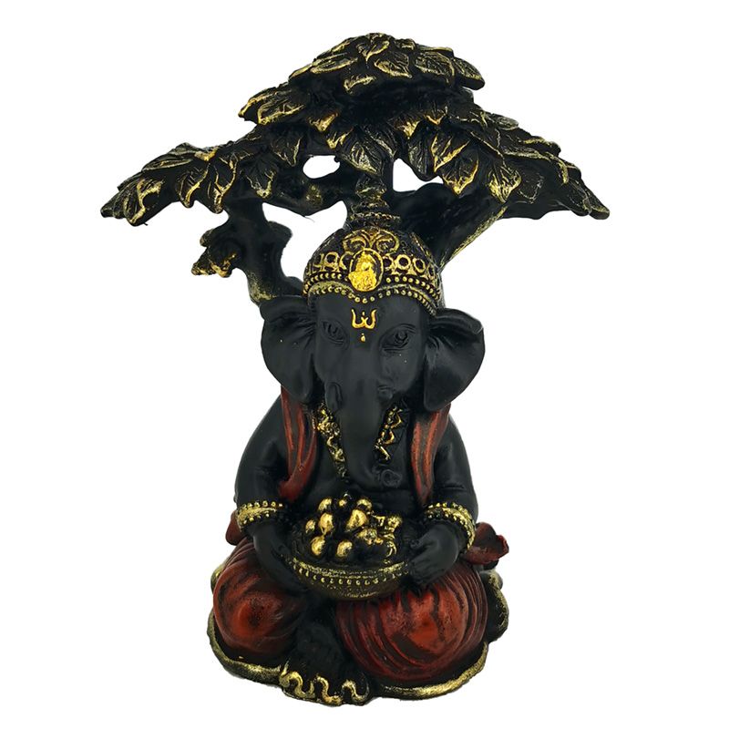 Zwart & goud Ganesh zittend onder boom